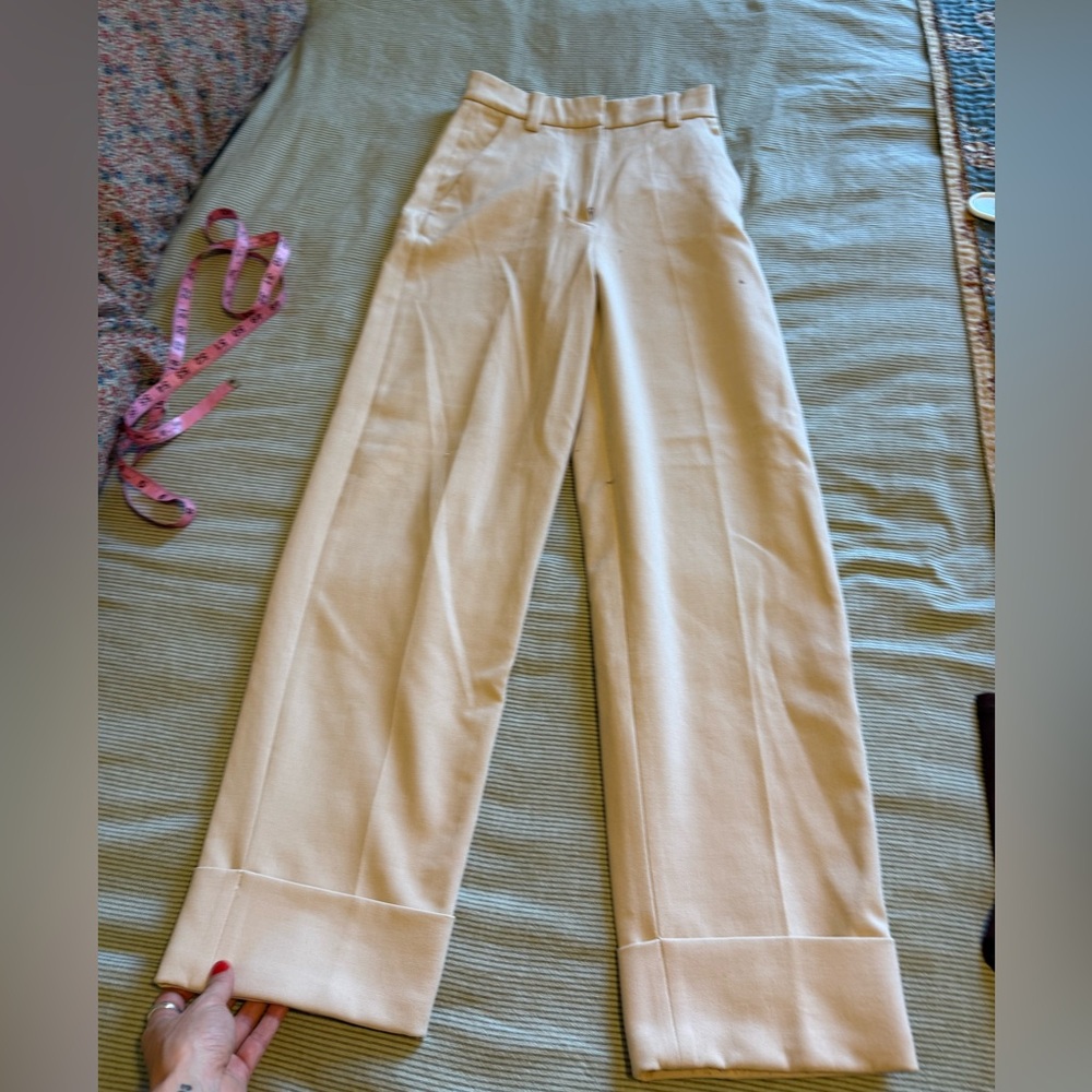 & Other Stories Cuffed High Rise Straight Leg Dress Pants Ivory - Picture 3 of 8